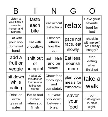 MINDful Eating Bingo Card