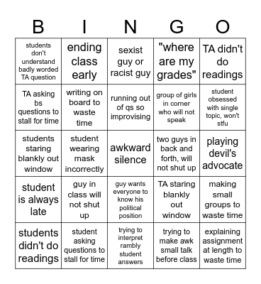 discussion section bingo Card