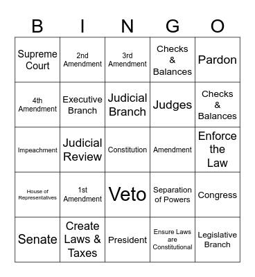 American Government 1 Bingo Card