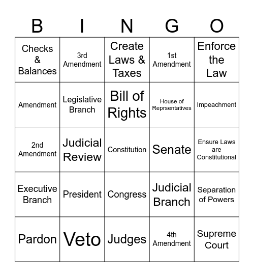 American Government 4 Bingo Card