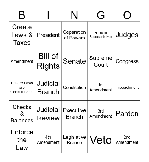 American Government 5 Bingo Card