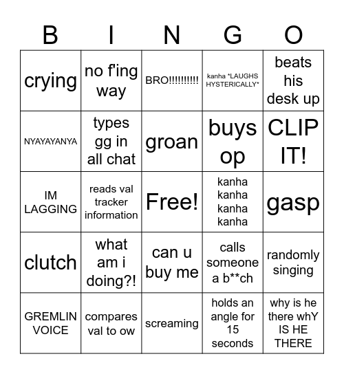 JACKIE Bingo Card