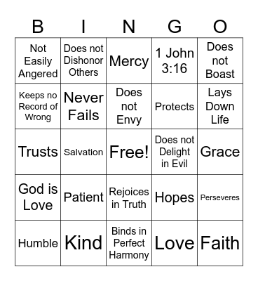 Valentines Bingo Card