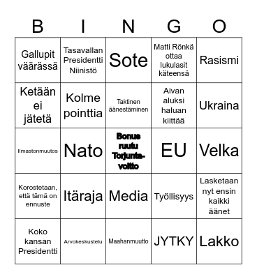 Presidentinvaalit 2024 Bingo Card