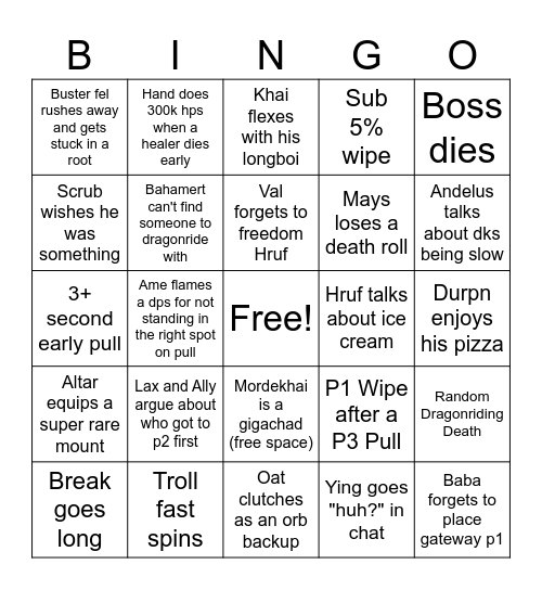 RTD Tindral Bingo Card