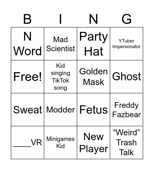 Gorilla Tag Bingo Card