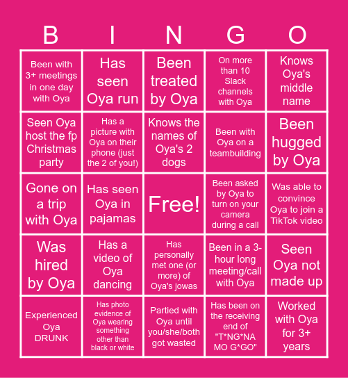 Bingo-ya! Bingo Card