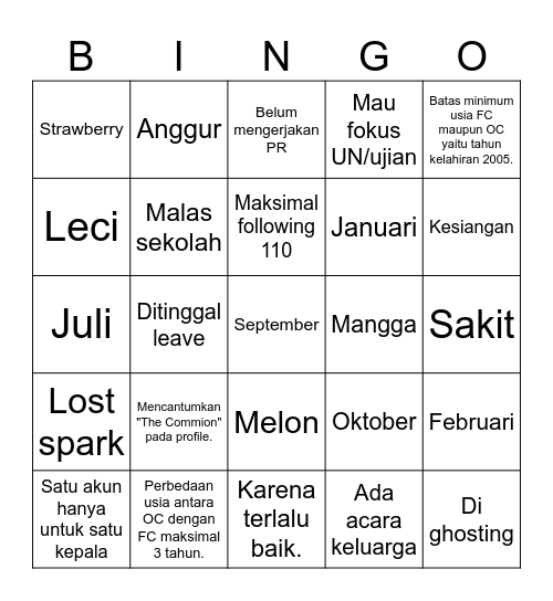Untitled Bingo Card