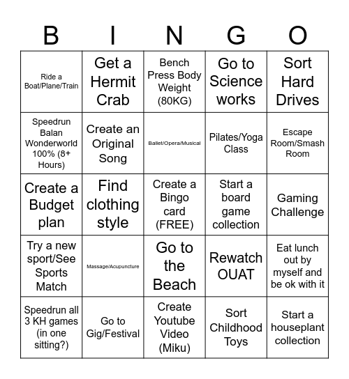 30 Before 30 Bingo Card