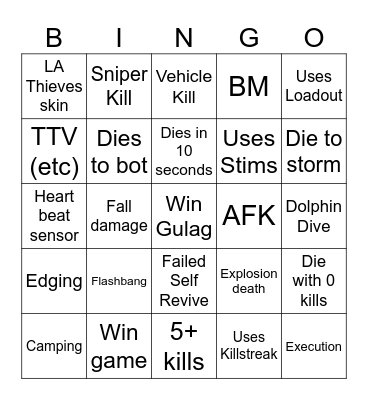 Warzone 2.0 Bingo Card