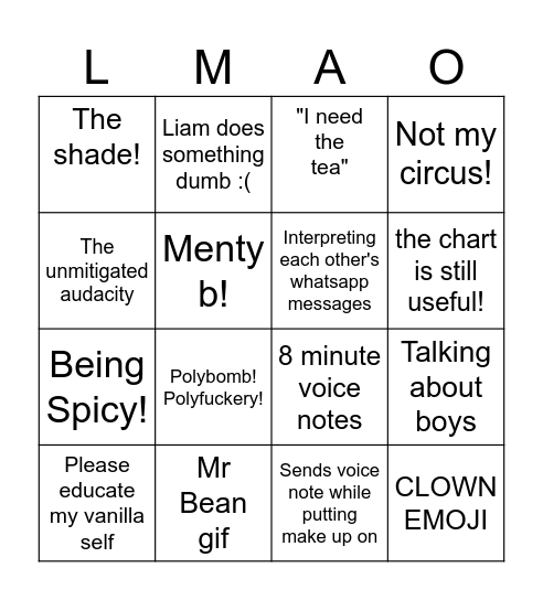 Debbie and Talia Bingo Card