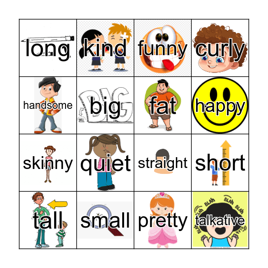 Adjectives Bingo Card