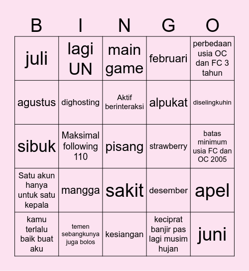 necha bing-bing! Bingo Card