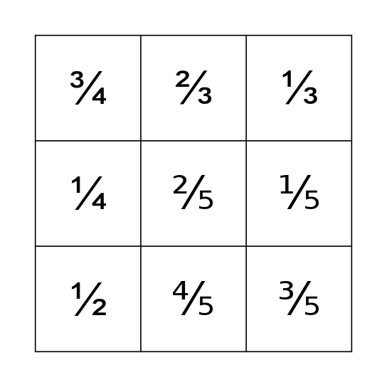 Equivalent Fractions # Level 1a Bingo Card