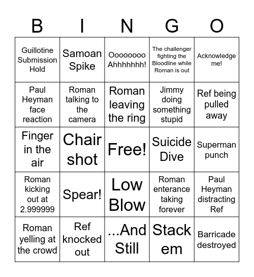 Every Roman Reigns Match Bingo Card