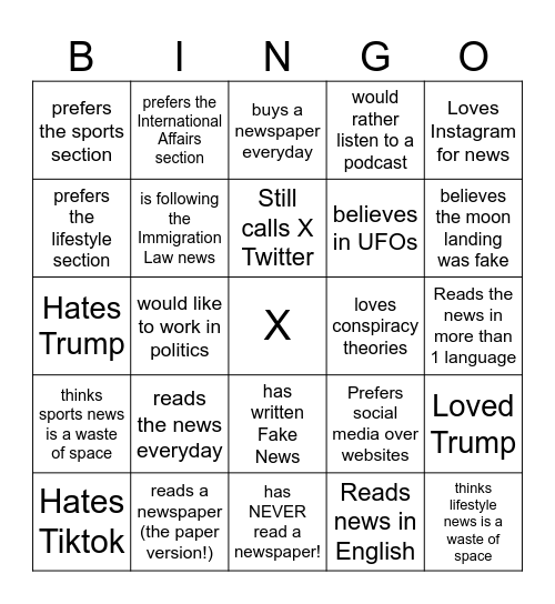 Find someone who (Theme: News) Bingo Card