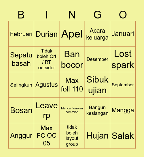 Untitled Bingo Card