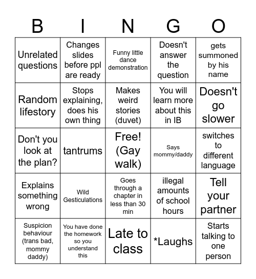 Frank Bingo Card