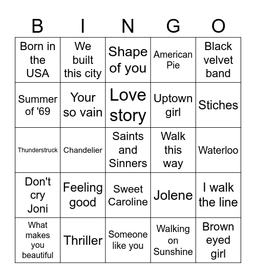 Music Bingo! Bingo Card