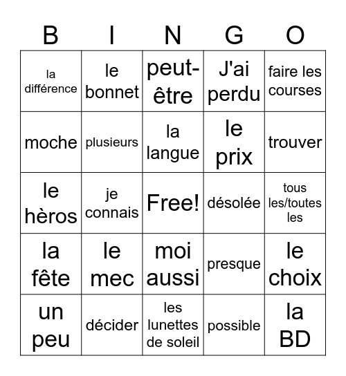 LJ2 Chap 3 E en F Bingo Card