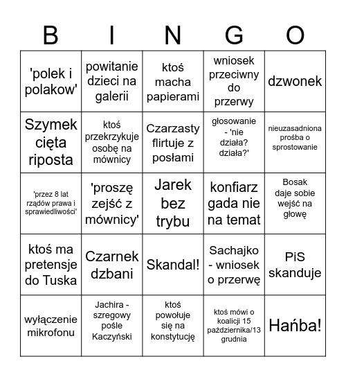 SEJMFLIX Bingo Card