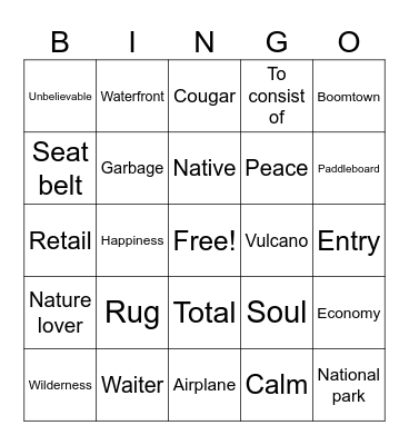 Pacific Northwest Bingo Card