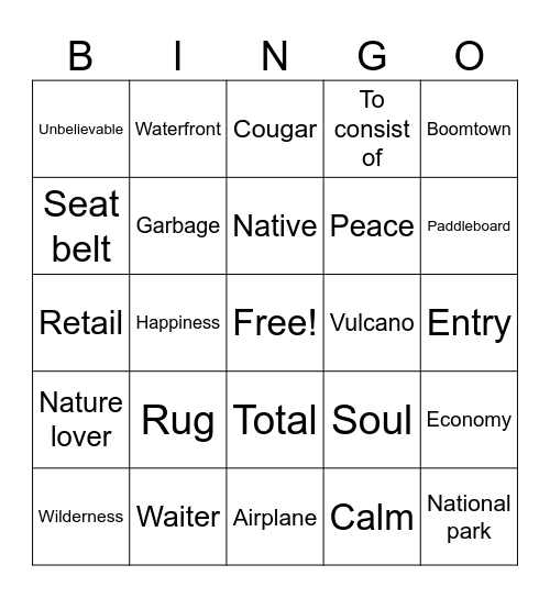 Pacific Northwest Bingo Card