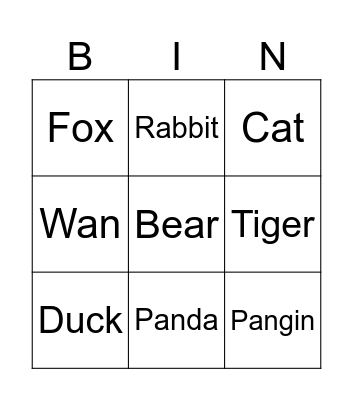 Animal biggo Bingo Card