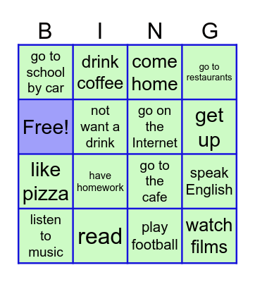 Present Simple Affirmatives and negatives Bingo Card