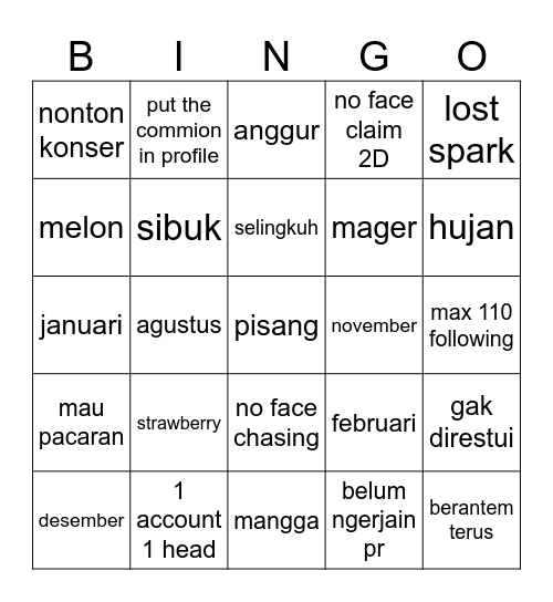 Untitled Bingo Card