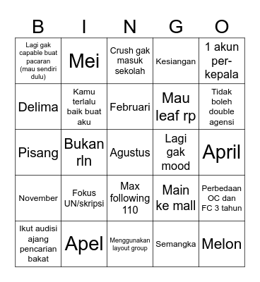Shaza's Bingo Card