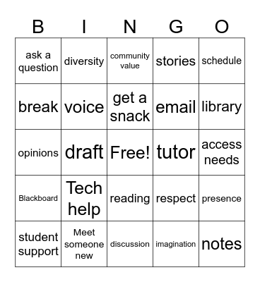 First-Day Experience Bingo Card
