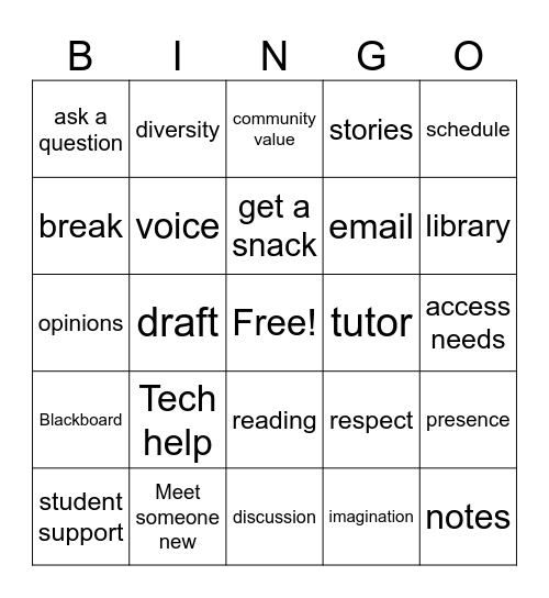 First-Day Experience Bingo Card