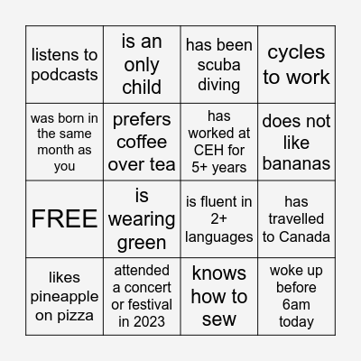 Find someone who: Bingo Card