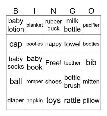 Baby Bingo Card