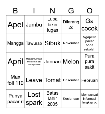 Untitled Bingo Card