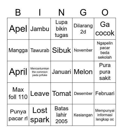 Untitled Bingo Card