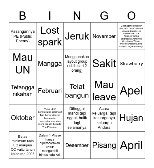 Dreena Bingo Card