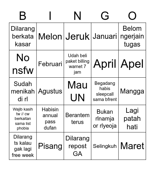 Taca Bingo Card