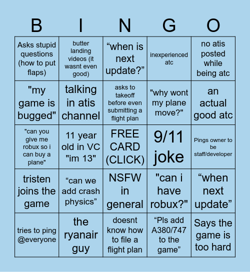 Project Flight Bingo Card