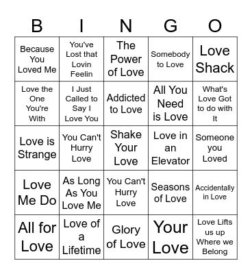 Valentine's Day Music Bingo Card