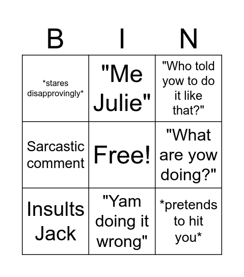 Stuart Bingo Card