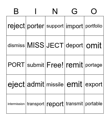 VOCABULARY BINGO Card