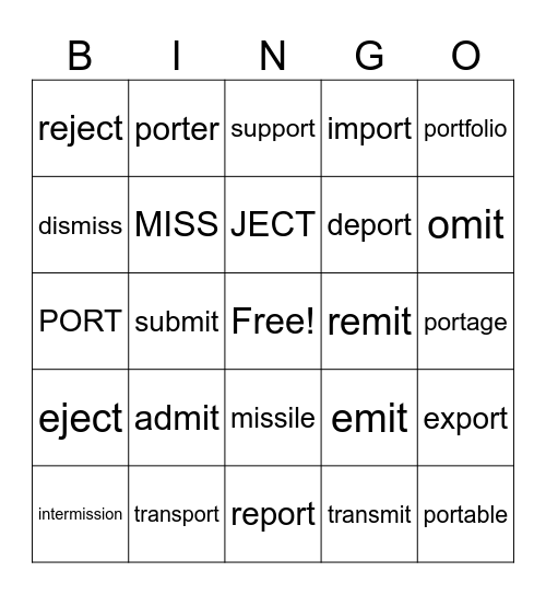 VOCABULARY BINGO Card