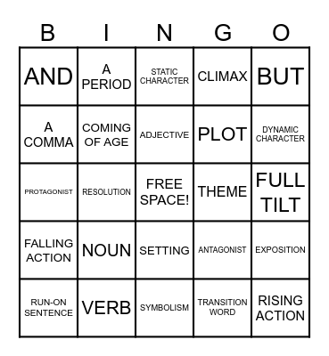 GRAMMAR BINGO Card