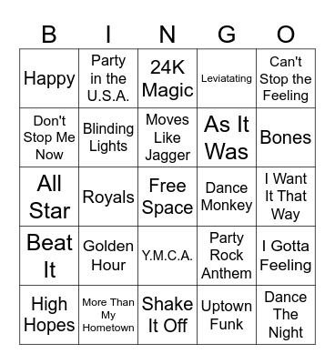 What's That Song???? Bingo Card