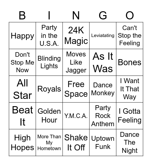 What's That Song???? Bingo Card