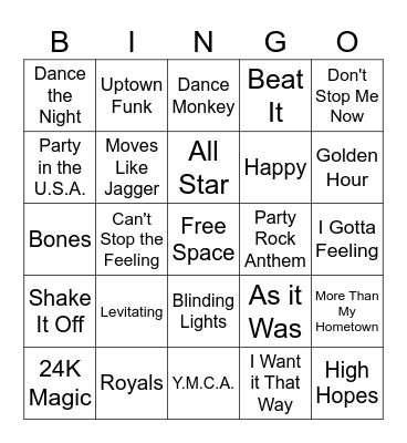 What's That Song???? Bingo Card