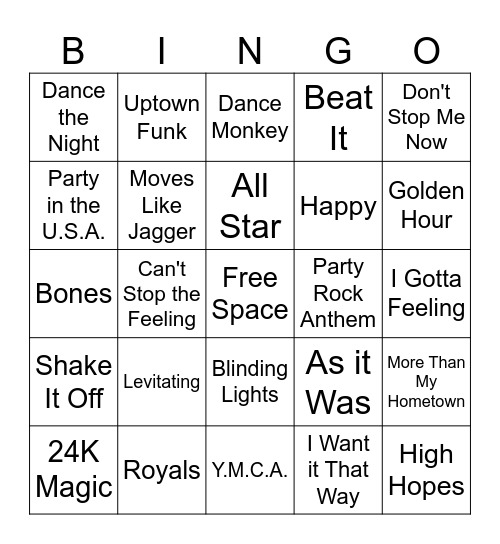 What's That Song???? Bingo Card