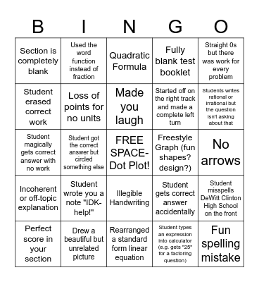 Regents Scoring Bingo Card